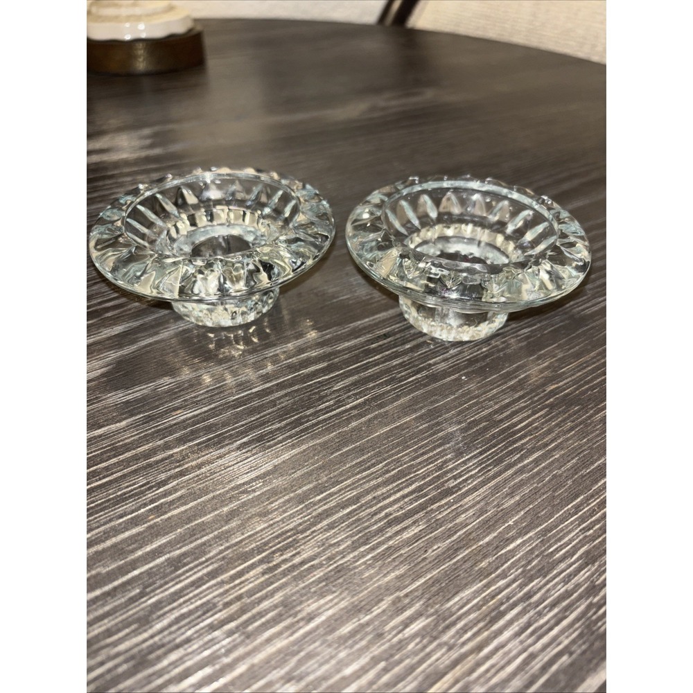 FIRNA Clear Glass‎ Tapered Candle Holders Candlesticks Set 2